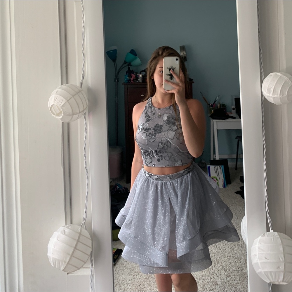 Glitter/sequin Two Piece Gray Dress